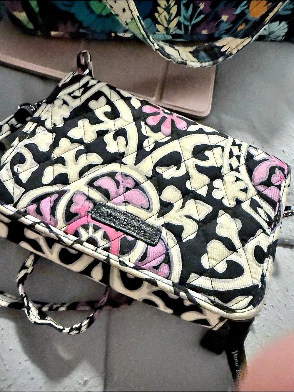 Vera Bradley Floral Quilted Backpack in Black & Pink